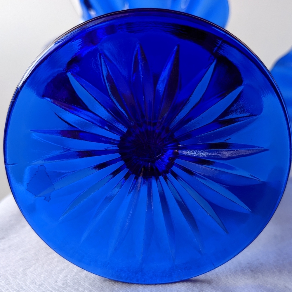 Vintage Fenton Vulcan Cobalt Blue Handmade Crimped Rim Compote Candy Dish - 2 - Picture 12 of 16